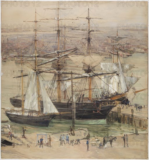 Jules Lessore, French, 1892-1892, New York Harbor, 19th century, watercolor, Image: 42 × 39 inches (106.7 × 99.1 cm)