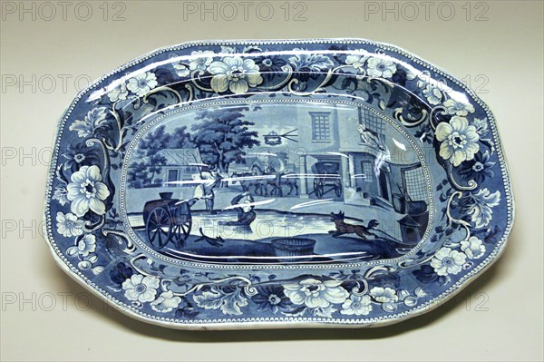 Dr. Syntax Amused with Pat in the Pond Platter, 19th Century, Transfer-printed glazed earthenware, 2 3/8 x 18 1/2 x 14 1/8 in. (6.0 x 47.0 x 35.9 cm)