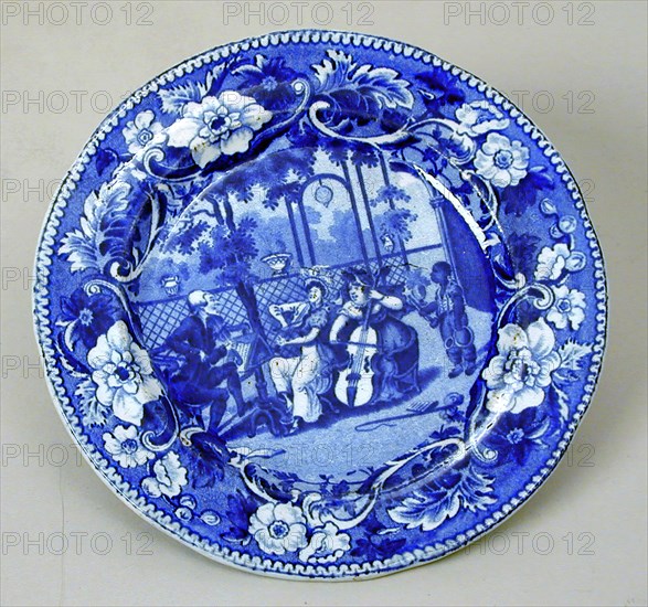 The Garden Trio Plate, 19th Century, Transfer-printed glazed earthenware, Height x diameter: 1/2 x 5 1/2 in. (1.3 x 14.0 cm)