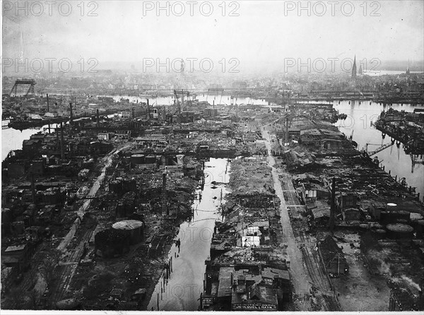 WW2 - May 1945      Aerial photographs of bombed-out Hamburg minutes after surrender.