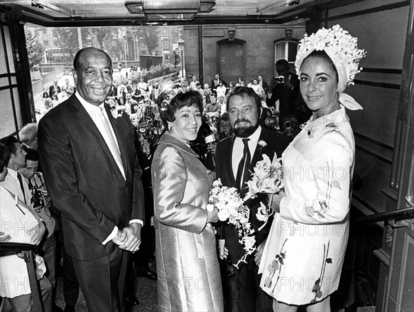 Elizabeth Taylor, Matron of Honour, and Richard Burton, Best Man, leaving Caxton Hall in London after the wedding Robert Wilson and Gladys Mills 9 August 1969