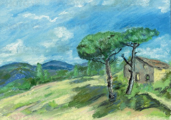 Paysage d'Italie, pastel