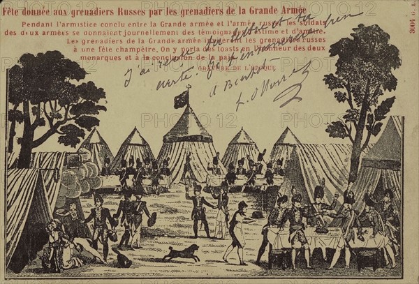 Fête donnée aux grenadiers russes par les grenadiers de la grande armée pendant l'armistice.
1807