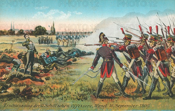 Exécution des 11 officiers prussiens du Major Ferdinand Von Schill ayant combattu contre Napoléon 1er.
Wesel, 16 septembre 1809