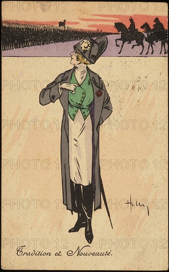 Femme habillée à la façon de Napoléon 1er.