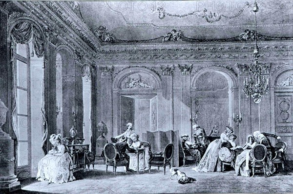 Engraving by Dequevauviller from Lavreince, Typical scene