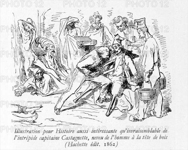 The As Interesting As it is Unlikely story of the Intrepid Captain Catagnette, nephew of the man with the wooden head, illustration by G. Doré