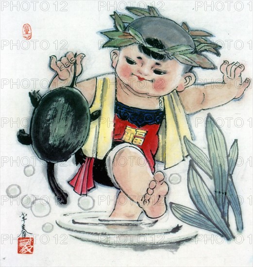 Peinture chinoise représentant un enfant