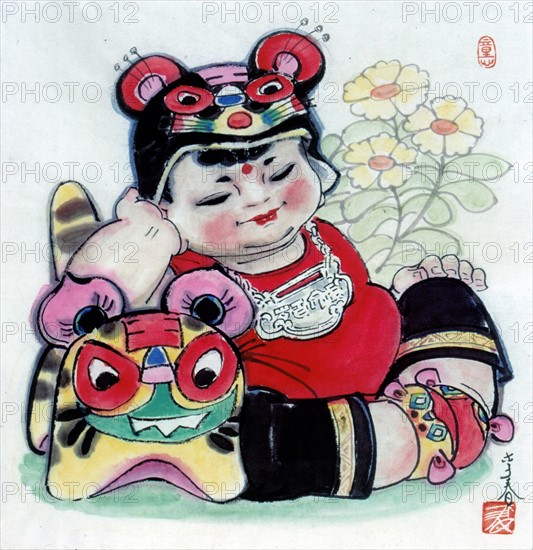 Peinture chinoise représentant un enfant