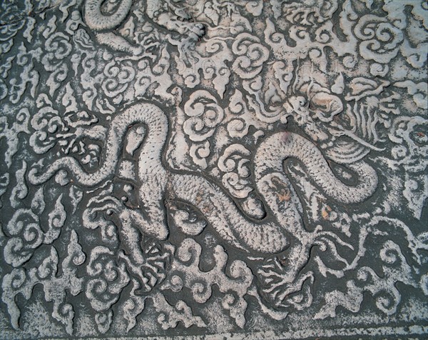 Détail d'un motif gravé dans la pierre, Chine
