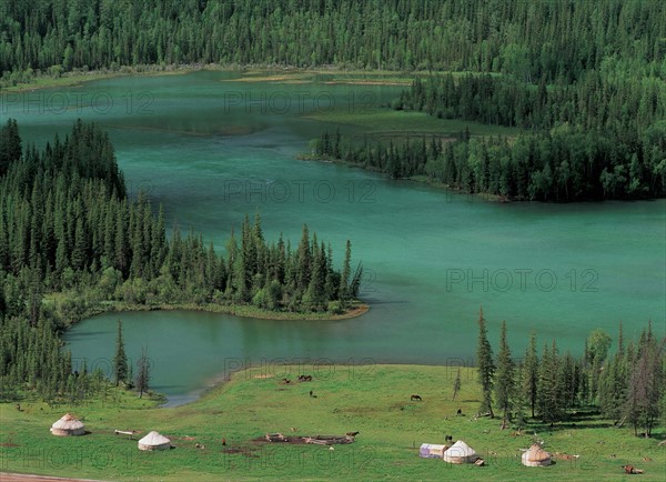 The landscape of the Hanas Lake, Sinkiang, China