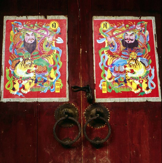 The Doo Gods art on a residence gate in Qimen County,Anhui Province,China