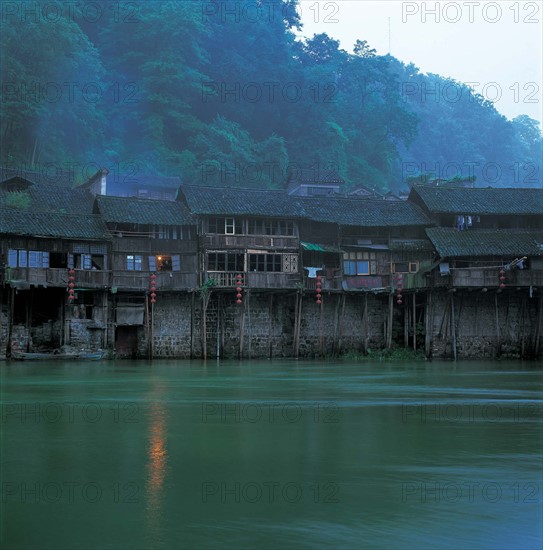 The bamboo building by the Tuojiang River of Ancient Phoenix City,Hunan Province,China