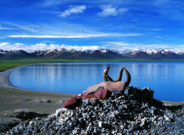 The sutra stones by Namtso Lake,Tibet,China