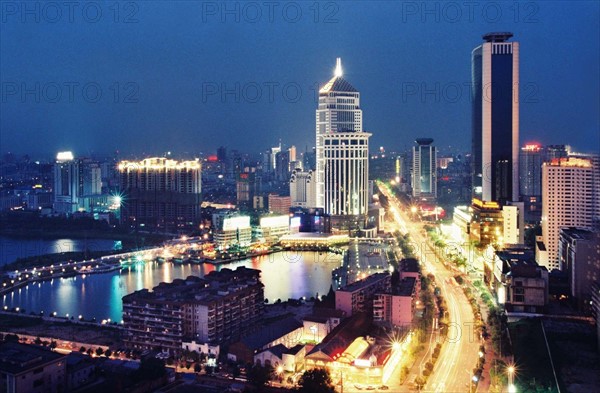 Nightscape of Financial street in Wuhan,China