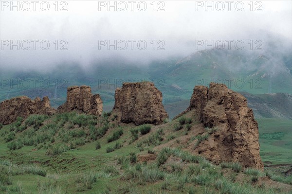Ruins of Great Wall of Ming Dynasty in Wushaoling mountain,Gansu,China