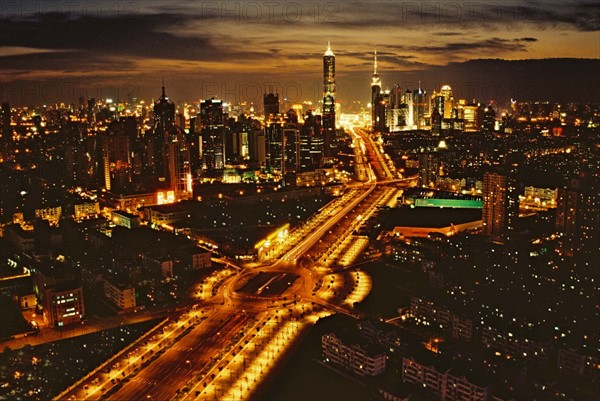 The nightscape of Century Avenue of Pudong,Shanghai,China