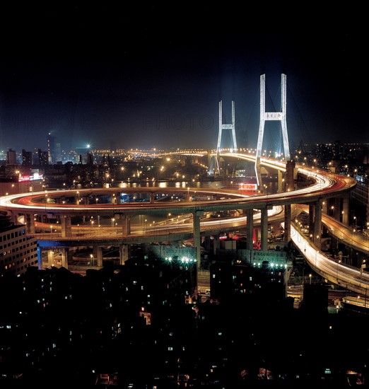 The nightscape of Nanpu Bridge, China