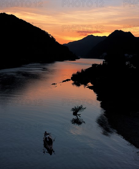 The nightfall of Xinanjing river in Jiande,Zhejiang,China