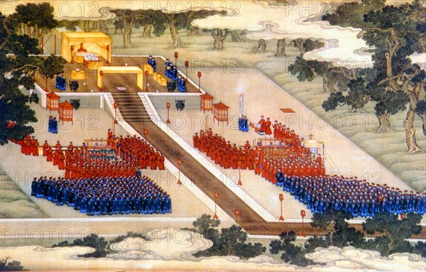 Painting depicts emperor Yongzheng holding ceremony at Xiannong alter, Qing Dynasty