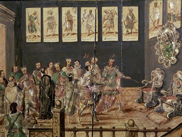 GONZALEZ MIGUEL Y JUAN
CONQUISTA DE MEXICO- VISITA DE HERNAN CORTES A MOCTEZUMA Y RECIBIMIENTO EN PALACIO- DET- 1698
MADRID, MUSEO DE AMERICA
MADRID