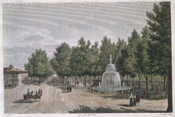 Daudet, View of the fountain near Atocha Gate in Madrid