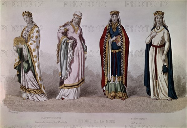 HISTORIA DE LA MODA-GRAB DE MODA FEMENINA- S X/XI-EPOCA ALTO MEDIEVAL
PARIS, COLECCION PARTICULAR
FRANCIA