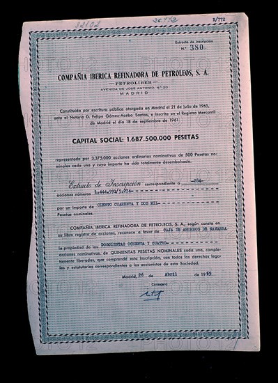 ACCIONES PETROLIBER (EXTRACTO)MADRID26/ABR/1965
MADRID, CONFEDERACION DE CAJAS AHORROS
MADRID