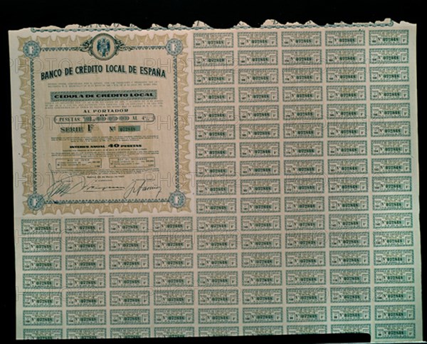 CEDULA BANCO CREDITO LOCAL   MADRID 28/MAR/1961
MADRID, CONFEDERACION DE CAJAS AHORROS
MADRID

This image is not downloadable. Contact us for the high res.