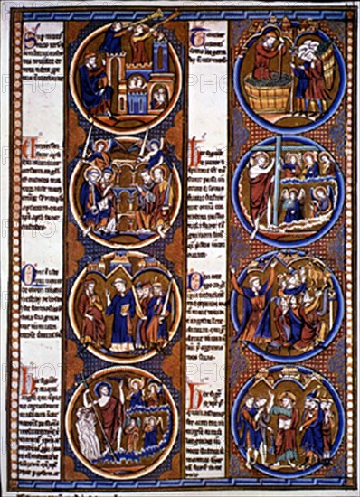 BIBLIA MORAL-VERS 1250.Lat 11560. Fol 128- ESCENAS BIBLICAS- ADORACION AL BECERRO DE ORO
PARIS, BIBLIOTECA NACIONAL
FRANCIA