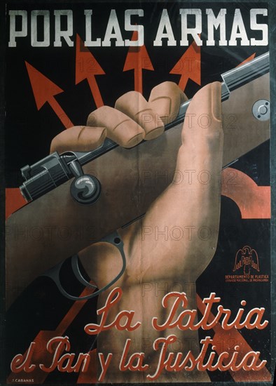 CARTEL FALANGISTA " POR LAS ARMAS.LA PATRIA, EL PAN Y LA JUSTICIA"
BARCELONA, CENTRO ESTUDIOS CONT
BARCELONA

This image is not downloadable. Contact us for the high res.