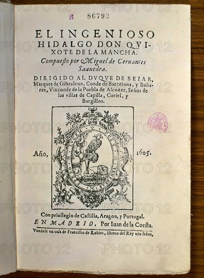 Cervantes, Don Quixote - first part - 1605 edition in Madrid