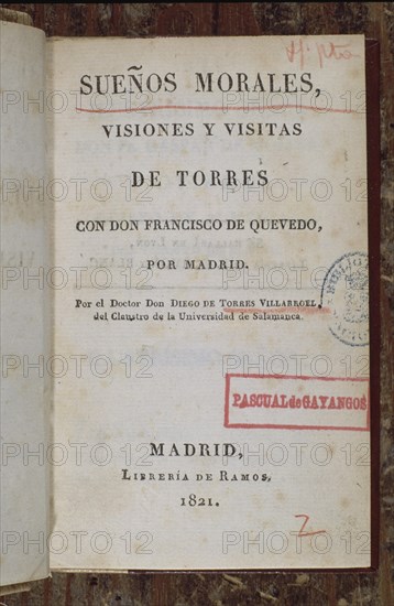 TORRES VILLAROEL DIEGO 1693/1770
SUENOS MORALES (EDICION 1821)
MADRID, BIBLIOTECA NACIONAL PISOS
MADRID

This image is not downloadable. Contact us for the high res.