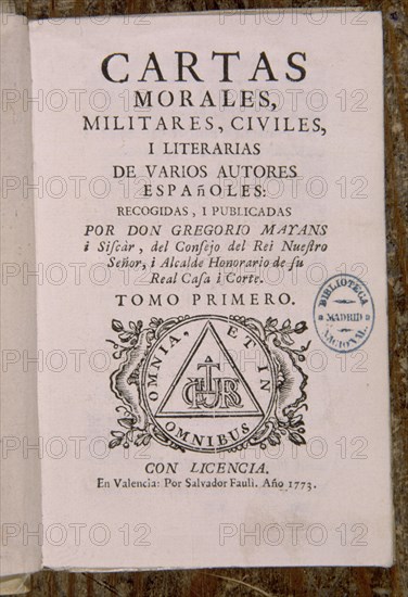 MAYANS SISCAR GREGORIO
CARTAS MORALES MILITARES CIVILES Y LITERARIAS
MADRID, BIBLIOTECA NACIONAL PISOS
MADRID

This image is not downloadable. Contact us for the high res.
