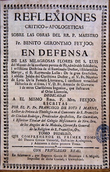 SOTO MARNE
REFLEXIONES CRITICO APOLOGICAS SOBRE OBRA FEIJOO
MADRID, BIBLIOTECA NACIONAL PISOS
MADRID
