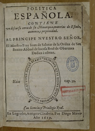 SALAZAR F JUAN
POLITICA ESPAÑOLA-CONTIENE DISCURSO DE MONARQUIA-PORTADA-LOGROÑO 1619
MADRID, BIBLIOTECA NACIONAL PISOS
MADRID