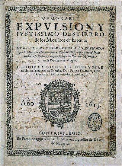 GUADALAJARA M
MEMORABLE EXPULSION Y DESTIERRO DE LOS MORISCOS DE ESPANA-PAMPLONA AÑO 1613
MADRID, BIBLIOTECA NACIONAL PISOS
MADRID