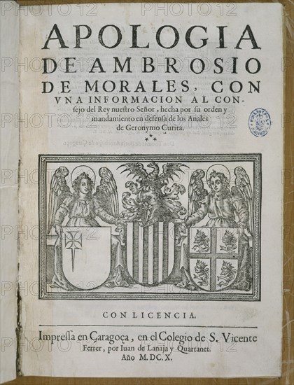 MORALES AMBROSIO
APOLOGIA DE ARAGON-PORTADA-ZARAGOZA 1610-ESCUDO
MADRID, BIBLIOTECA NACIONAL PISOS
MADRID

This image is not downloadable. Contact us for the high res.
