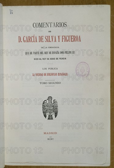 SILVA
COMENTARIOS DE GARCIA DE SILVA-EMBAJADA A REY PERSIA
MADRID, BIBLIOTECA NACIONAL PISOS
MADRID

This image is not downloadable. Contact us for the high res.
