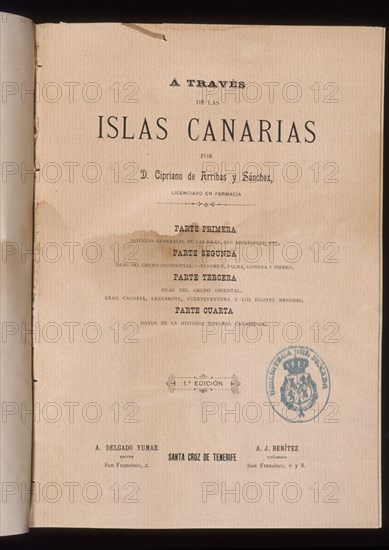 ARRIBAS SANCHEZ CIPRIANO
A TRAVES DE LAS ISLAS CANARIAS - 1ª EDICION
MADRID, SENADO-BIBLIOTECA
MADRID