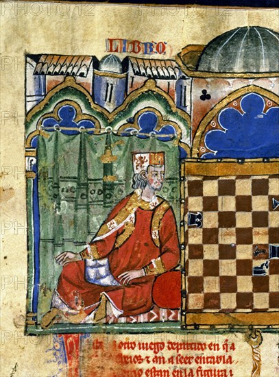 ALFONSO X EL SABIO 1221/84
D-T.I.6-LIBRO DE LOS JUEGOS-F47V-ALFONSO X EL SABIO JUGANDO AL AJEDREZ-MINIATURA S XIII
SAN LORENZO DEL ESCORIAL, MONASTERIO-BIBLIOTECA
MADRID