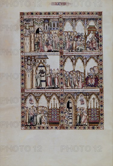 ALFONSO X EL SABIO 1221/84
MTI1-CANTIGA STA MARIA Nº27-F41V-LA VIRGEN TOMA LA SINAGOGA DE LOS JUDIOS Y HACE UNA IGLESIA-S XIII
SAN LORENZO DEL ESCORIAL, MONASTERIO-BIBLIOTECA
MADRID