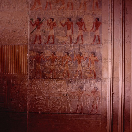 Saqqarah, mastaba de Ptahhotep, scène de l'apport des offrandes