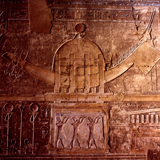 Deir el-Medina, Ptolemaic temple, left-hand chapel - the barque of Sokaris on its altar of repose