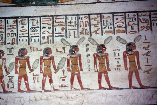 Tomb of Ramses VI. Three gods with ears of wheat on the head