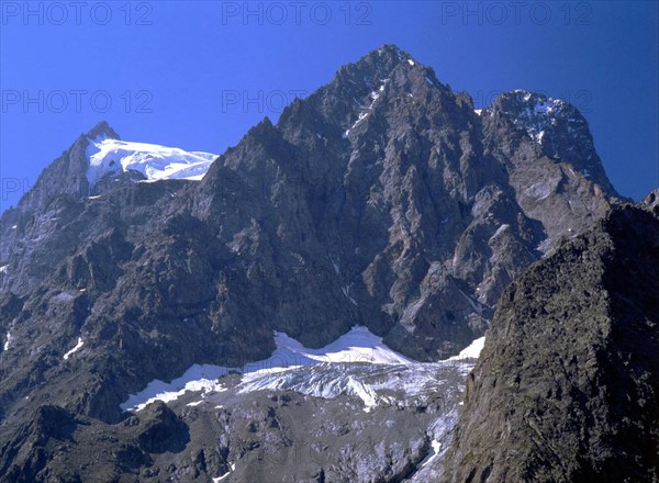 View from the path of the White Glacier towards Le Pelvoux