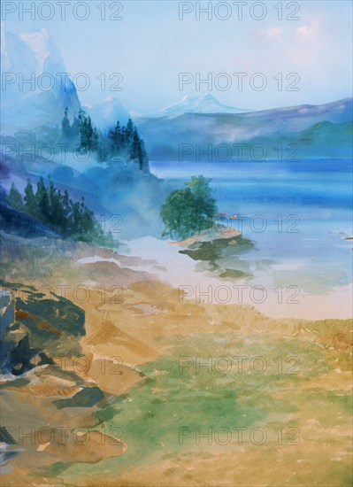 Painted canvas tarp. Landscape