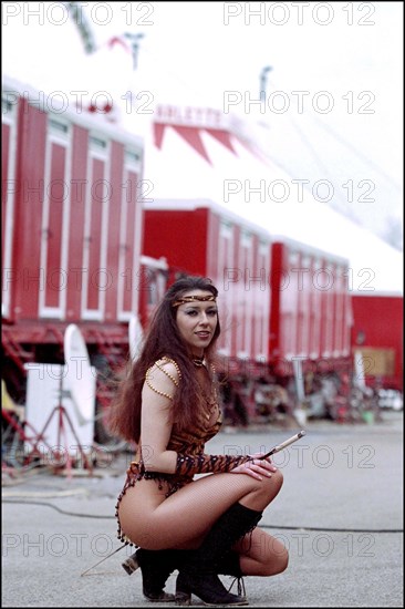 02/00/2001. Virginie Tessier the youngest wild beast tamer in the world.