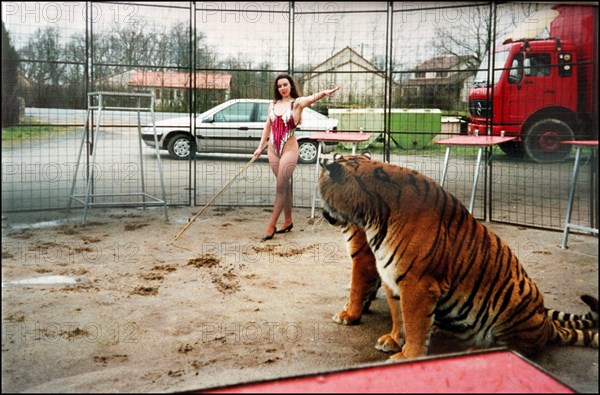 02/00/2001. Virginie Tessier the youngest wild beast tamer in the world.