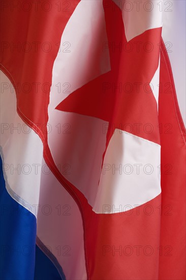 Close up of flag of North Korea.